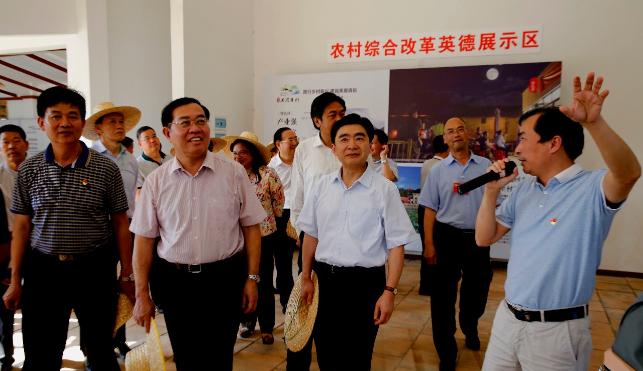 5月25日,广东省政协主席王荣(前排右二),在清远市委书记郭锋陪同下到英德市九龙镇活石水村视察。（清远日报记者　李作描　摄）